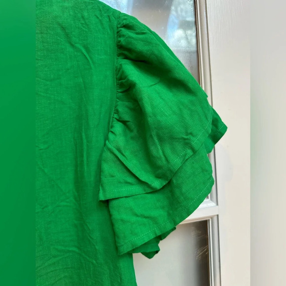 Fanm Mon 100% Linen Weave Snap Placket Short Flutter Sleeves Dress Size Medium M - Picture 4 of 12